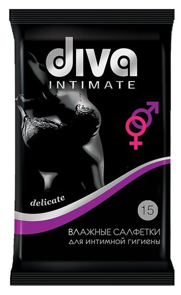 Изображение товара Салфетки влажные «Diva intimate» Black, для интимной гигиены, 15 шт Салфетки влажные «Diva intimate» Black, для интимной гигиены, 15 шт фотография