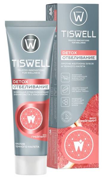 Зубная паста Tiswell отбеливающая энзимная со вкусом грейпфрута Detox Отбеливание 110г фотография